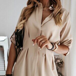 Button Down Shirt Dress- Tan